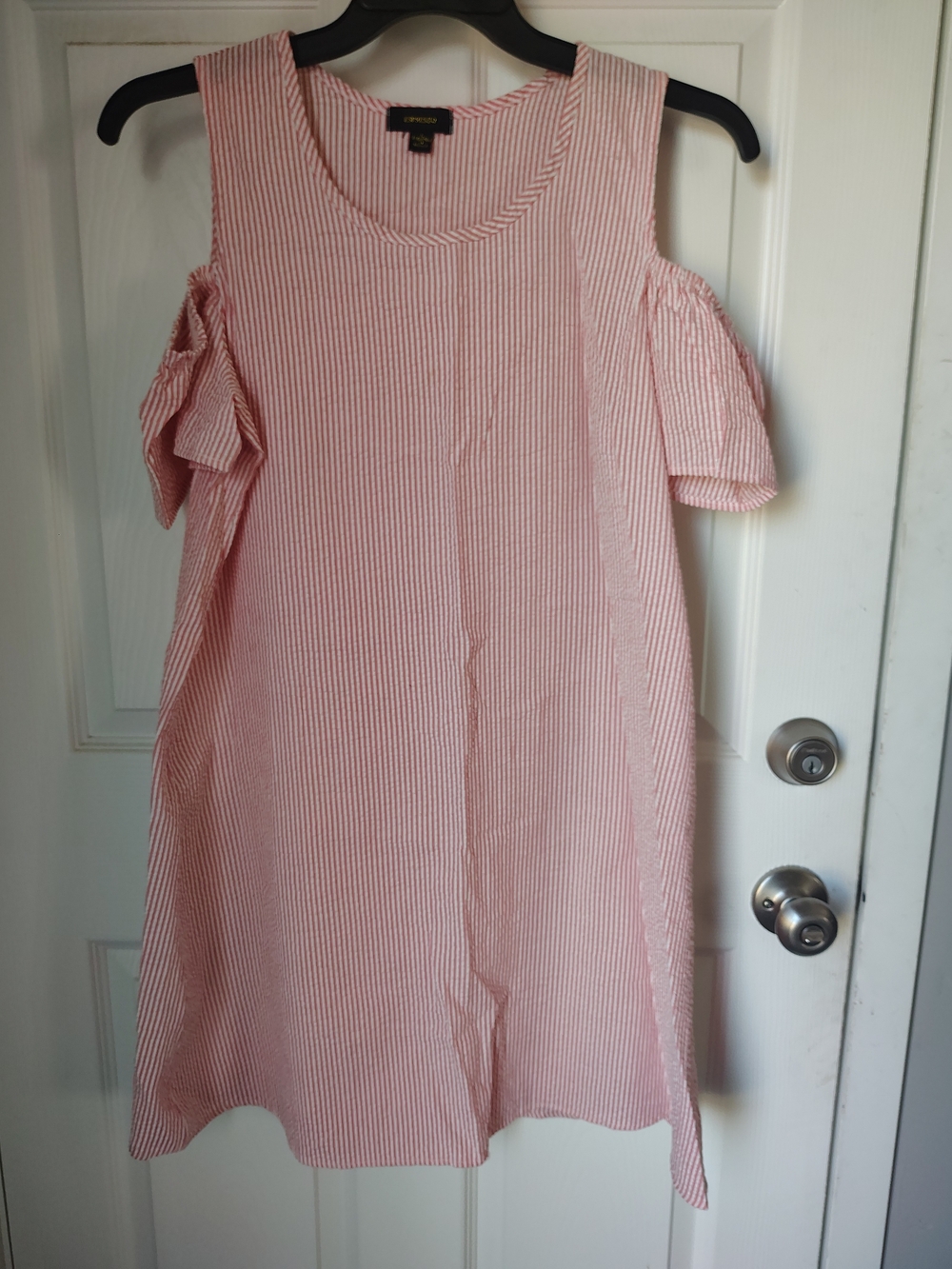 Girls Pink Striped Cold-Shoulder Dress